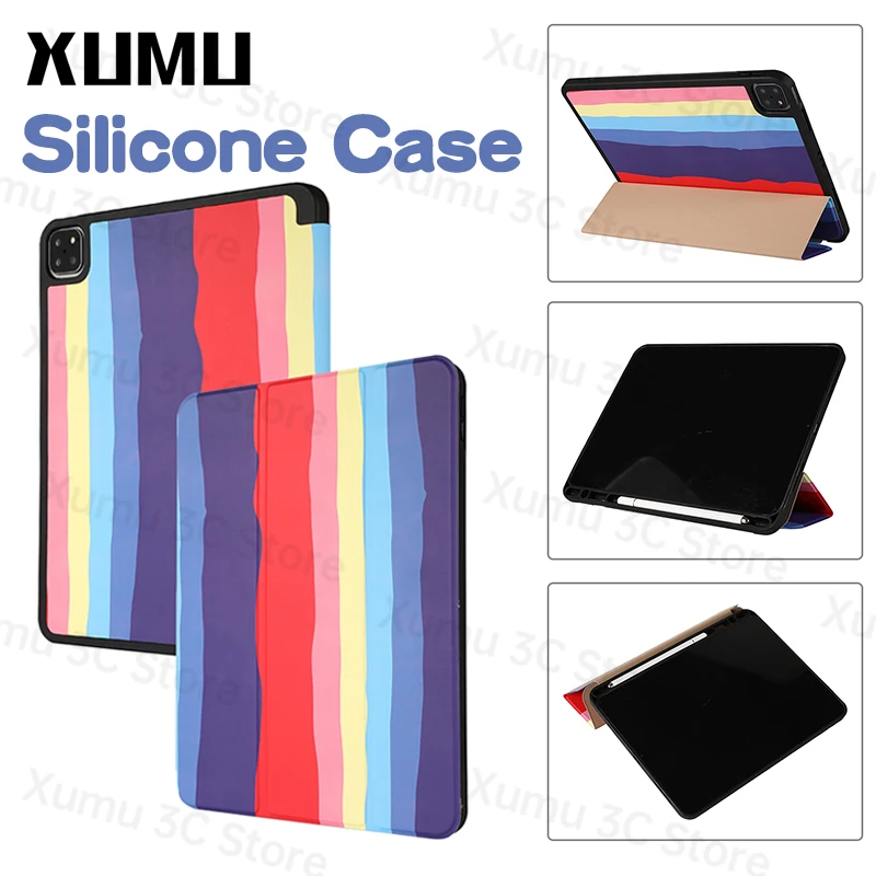 

Xumu Магнитный силиконовый Радужный мягкий чехол для iPad 9 7 8 10,2 Pro 11 12,9 2020 2018 10,5 10,9 дюймов с гнездом для ручки защитный чехол