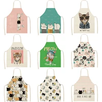 kitchen cooking apron cartoon cat printed sleeveless cotton linen colorful aprons for men women baking accessories