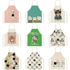 Кухонный Фартук для готовки, цветные фартуки из хлопка и льна без рукавов с мультяшным котом для мужчин и женщин, аксессуары для выпечки