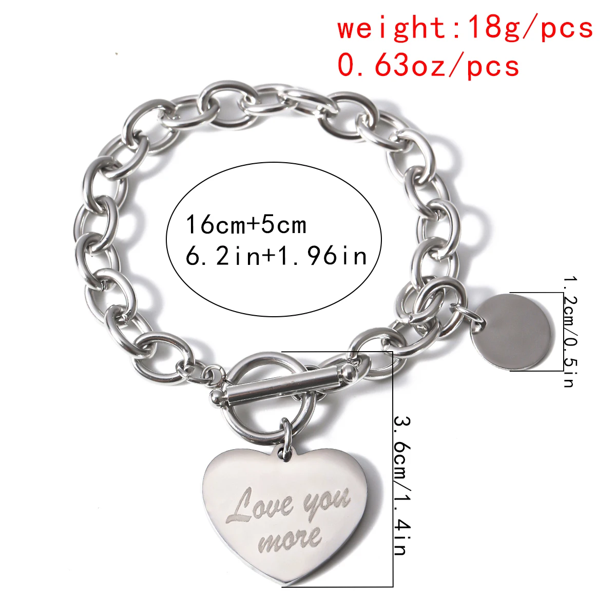 

Fashion Punk Stainless Steel Chain Link Bracelets Geometric Toggle Clasp Lover Coin Pendant Bracelets Bangles For Women Jewelry