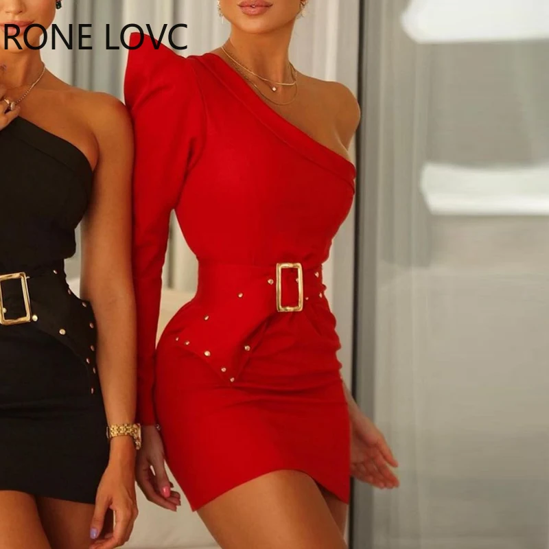 

Женское облегающее платье с одним открытым плечом и рукавом-фонариком, Элегантное Вечерние вечернее платье