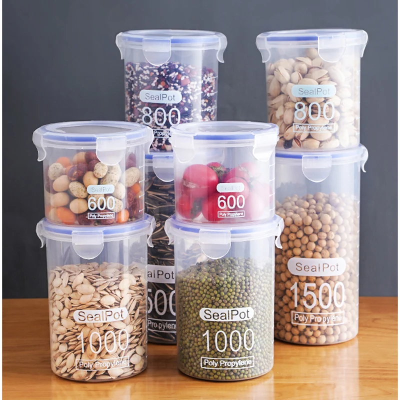 

Plastic Buckle Food Sealed Jar Kitchen Finishing Moisture-proof Food Storage Box Kitchen Storage Box 600ml/800ml/1000ml/1500ml