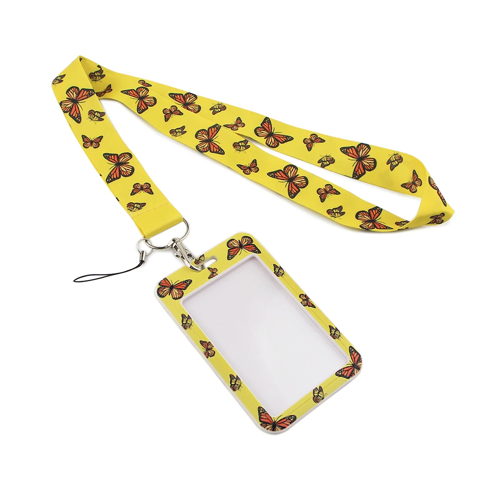 

HJ231 Monarch Butterfly Fashion Lanyards Id Badge Holder For Student Card Cover Business Card With Lanyard