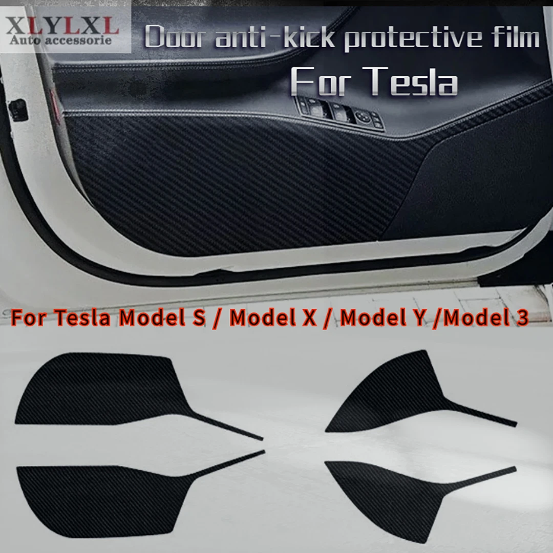 

4pcs door anti-kick protective film for Tesla Model 3 Matte Carbon fiber Model Y anti-dirt sticker Model S Model X 2018-2021