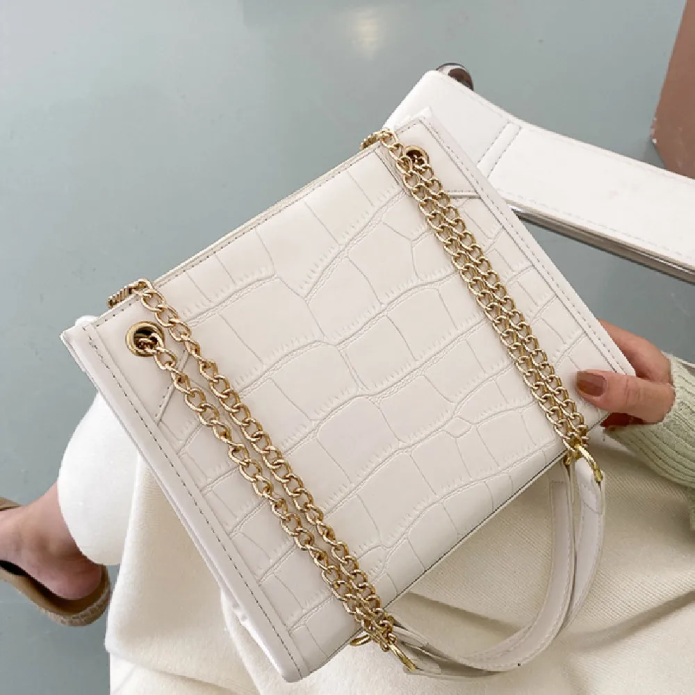 

2021 New alligator pattern one-shoulder bag with solid color simple atmosphere chain cross-body bag versatile fashion women bag
