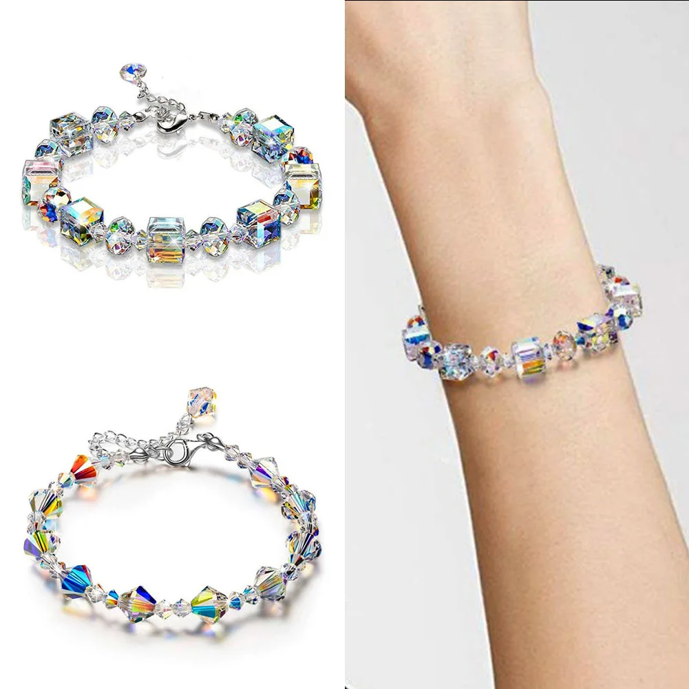 

1Pc Fashion Elegant Crystal Bracelet Shine Colorful White Adjustable Bracelets Woman Summer New Geometric Womens Bracelets Hot