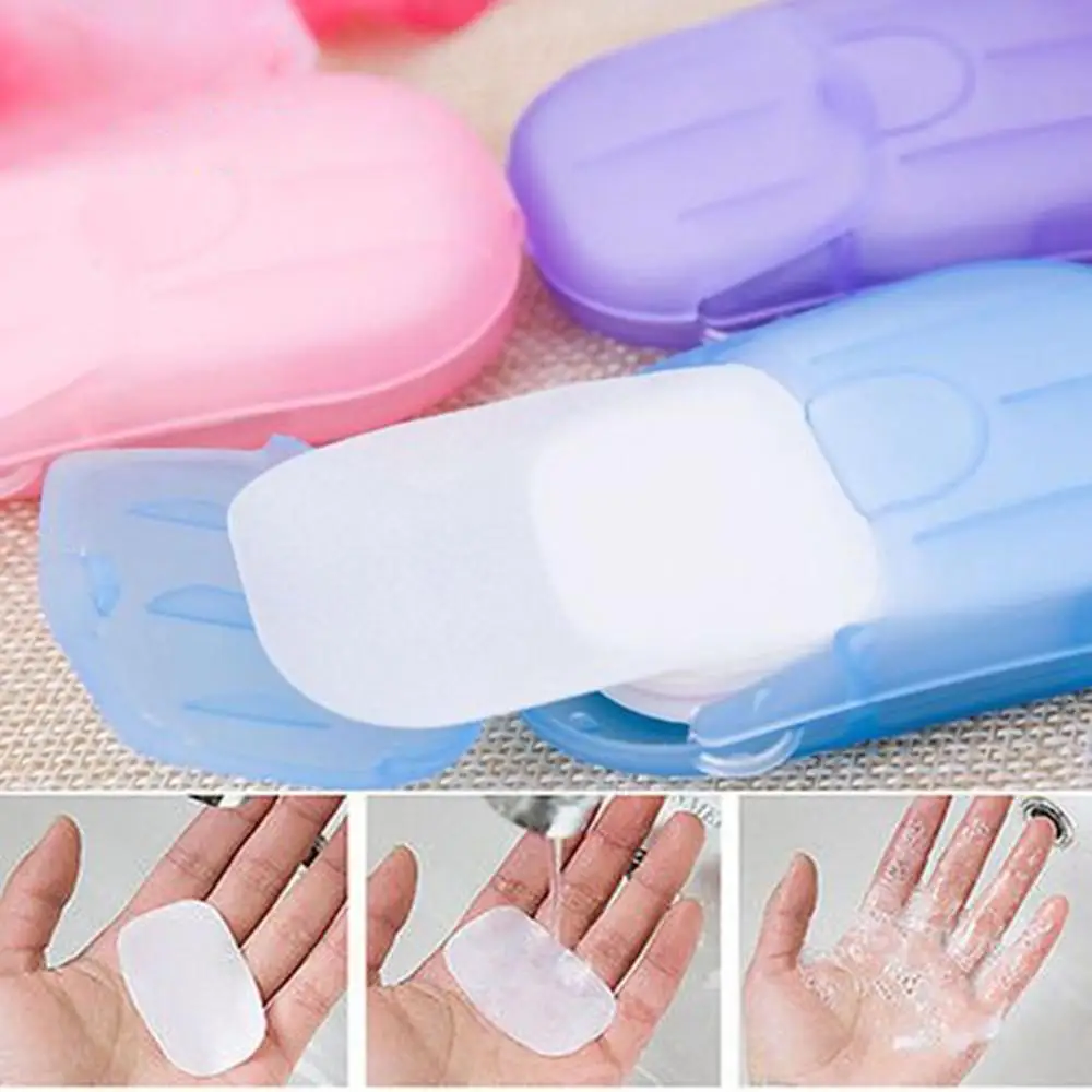 В наличии 1*коробка/20 шт. Портативный открытый удаление мыло Бумага Путешествия