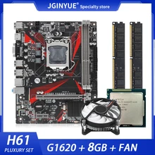 JGINYUE H61 Motherboard LGA 1155 Set Kit with Intel G1620 Processor 8GB (2*4G) DDR3 Desktop RAM Memory Cpu Cooler H61M-H USB VGA