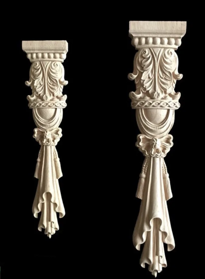 2Pieces 38x8cm European Style Furniture Stigma Rome Column Carved Wood Decoration 10pcs lot 5x5cm home furnishing embossed decoration european style wooden furniture decals