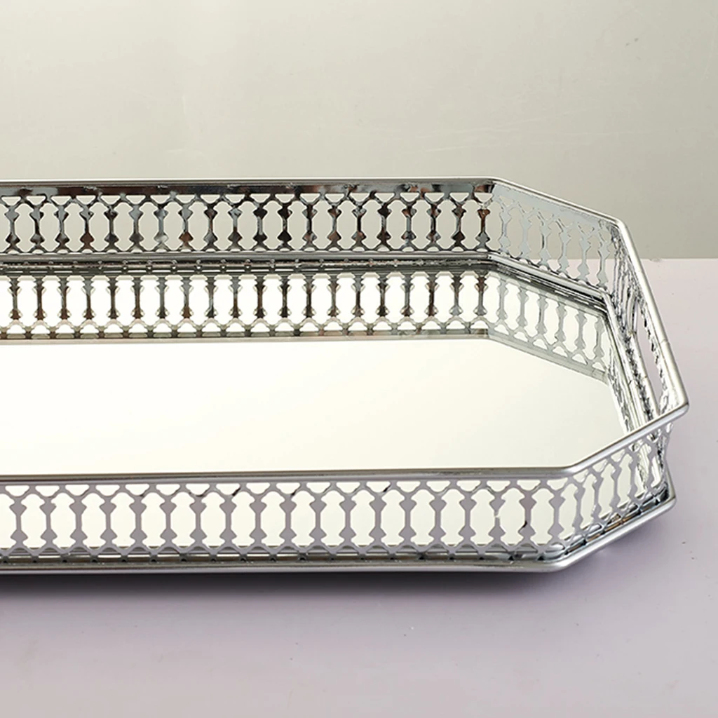 

New Decorative Metal Rectangle Serving Trays Vanity With Mirror Base