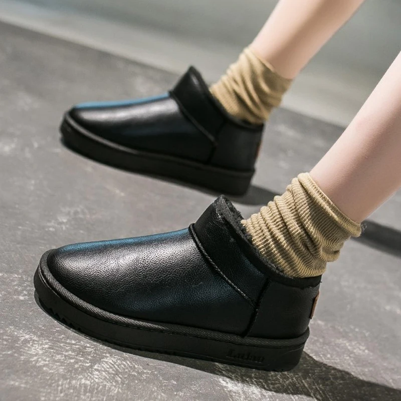 

Женские ботильоны на низком каблуке Rimocy 2021, зимние теплые короткие плюшевые зимние ботинки, удобные женские ботинки без шнуровки с хлопково...