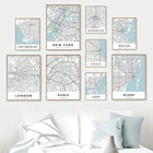 Картина на холсте, карта Нью-Йорк, Париж, Лондон, Майами, Чикаго, настенная фотография для гостиной, декор для рождественской комнаты