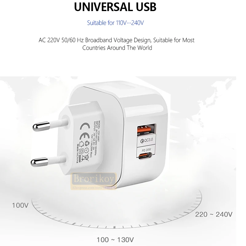 eu us uk plug 20w fast charging mobile phone charger quick charge qc 3 0 with pd adapter wall usb charger for iphone 12 samsung free global shipping