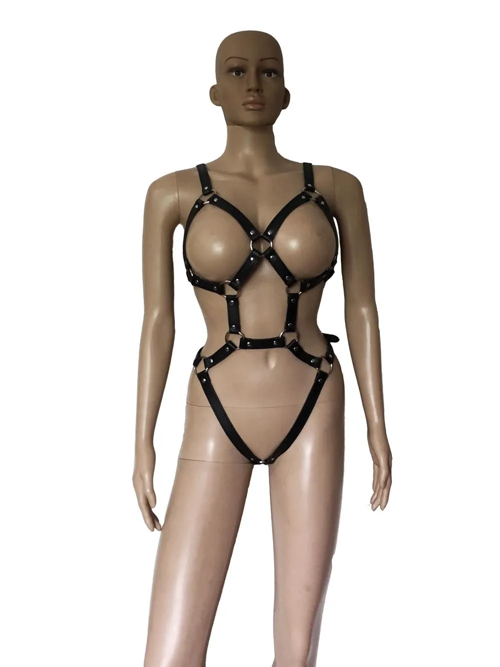 Сексуальное Женское боди из искусственной кожи с пряжкой на бретельках открытой