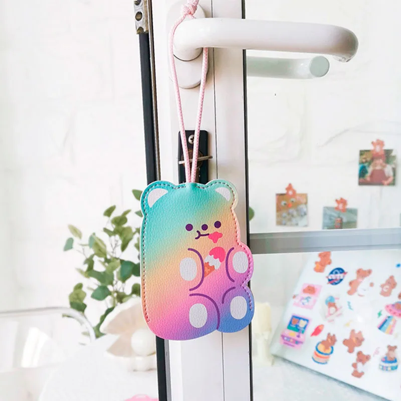 

Fashion Cute Candycolor Bear Pull Type Key Bag PU Leather Key Wallets Housekeeper Car Key Holder Case New Leather Keychain Pouch