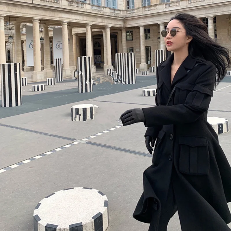 Модное шерстяное пальто женское длинное на осень и зиму новое универсальное