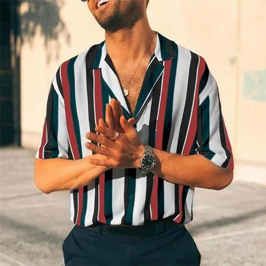 Летняя рубашка Гавайские рубашки модная с отложным воротником и короткими