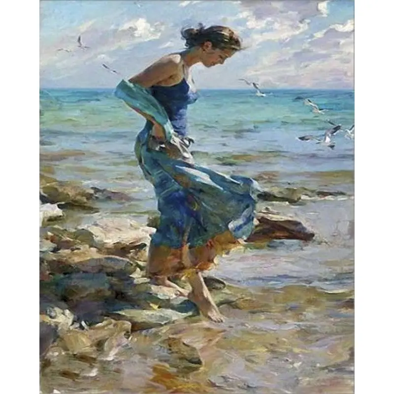 

SELILALI Girl On Beach Figure Picture By Numbers Kits 60x75cm Framed On Canvas HandPainted Painting By Number For Adult Diy Gift