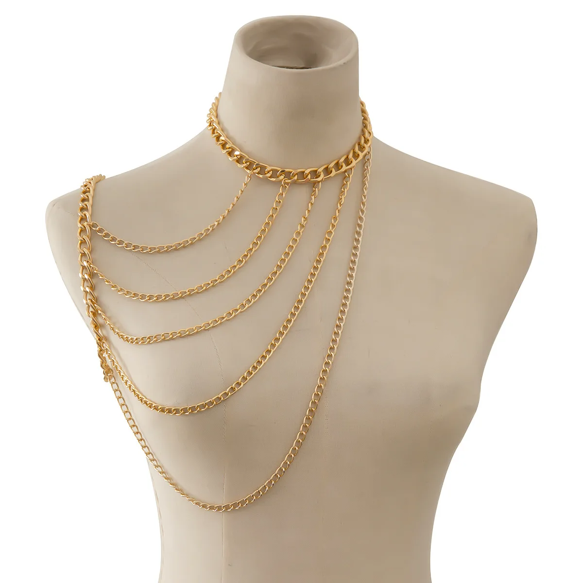 

YOUVI Boho Gold Color Body Chain with Choker Necklace Layered Bikini Chest Chains Nightclub Beach Body Jewelry for Women