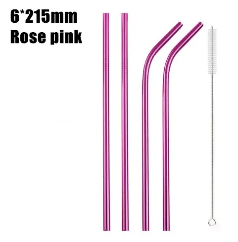 4pcs pink 4/8 шт. многоразовый металлический питьевой соломы Высокое качество 304 Нержавеющая сталь красочные черный металлическая соломинка с чистящая щетка 215*6 мм - Цвет: 4pcs pink