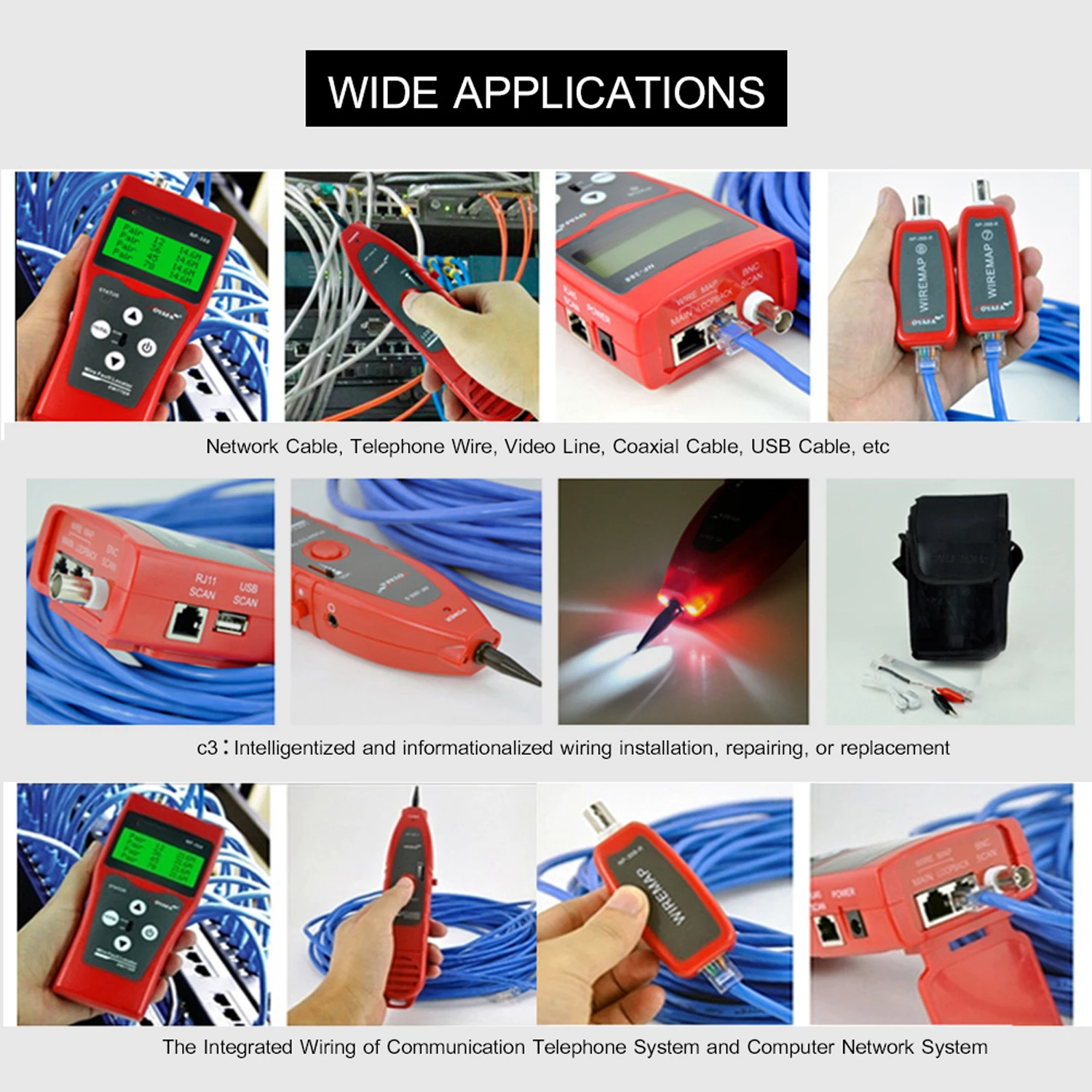 Многофункциональный тестер сетевого кабеля с ЖК-дисплеем измеритель длины