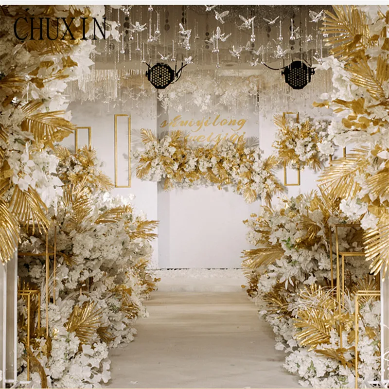 Золотая серия свадебное украшение искусственные цветы пластиковые шелковые