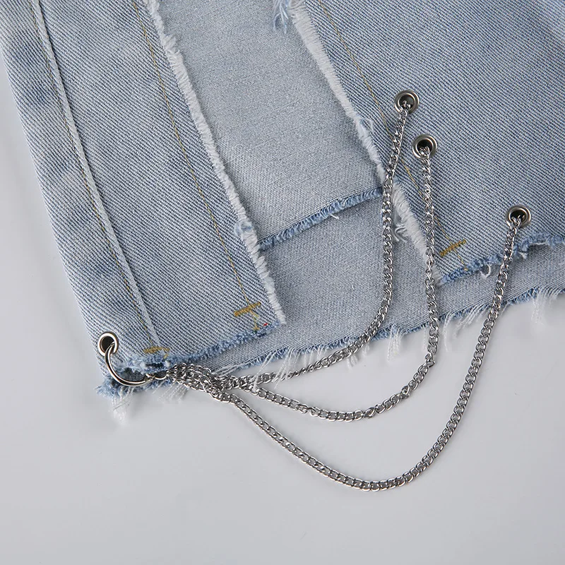 

Women's Denim Shorts Fashion Retro Women's Casual High Waist Chain Asymmetric Street Tide People Denim Jeans 2021 Summer New