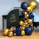 89 шт., Декоративная гирлянда из золотых и темно-синих воздушных шаров