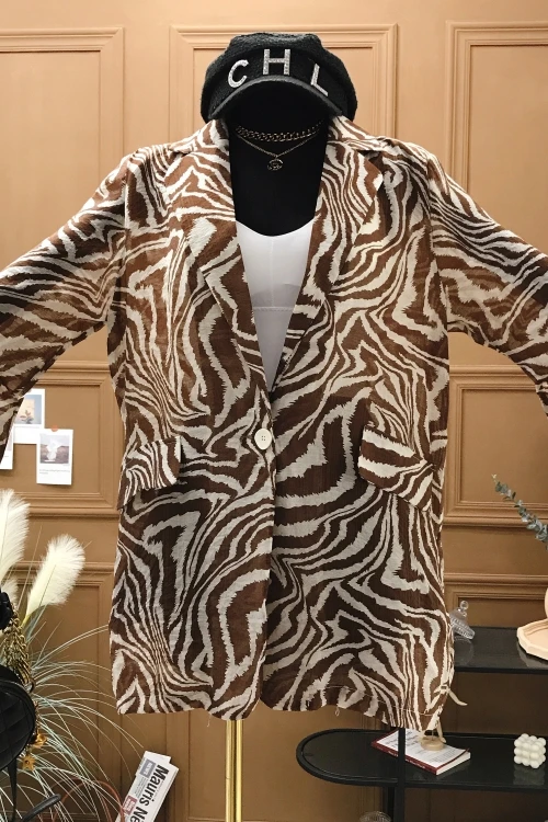 

ZOSOL 2020 New Fashion Zebra-Stripe Business Suit Collar Long Sleeve Shirt Thin Sunscreen Top Air Conditioning Cardigan Women
