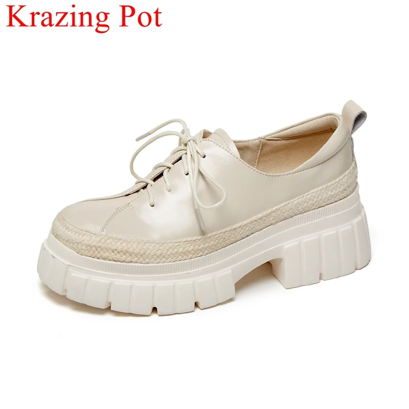 

Lenkisen модные лоферы на высоком каблуке из коровьей кожи, брендовые соломенные классические туфли на шнуровке в стиле преппи