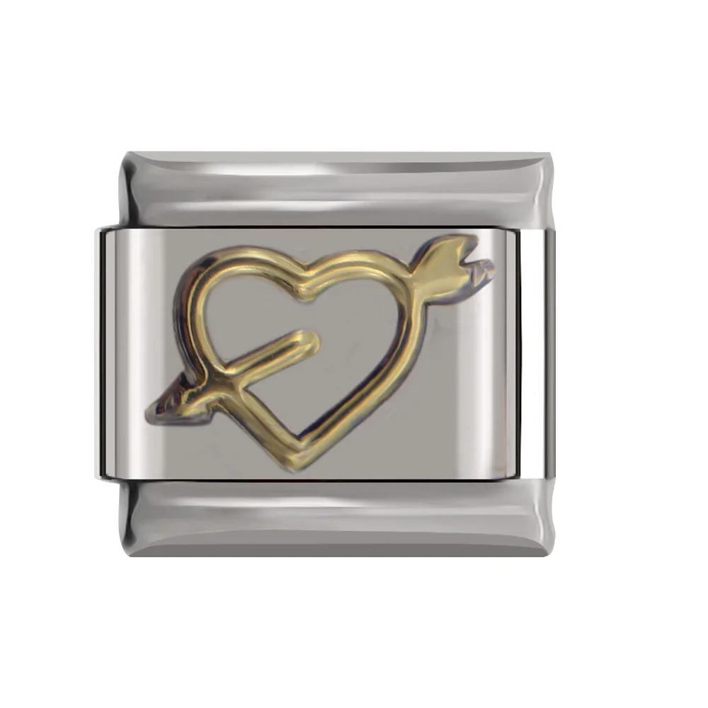 Gold Cute Heart Hapiship 9 мм ширина Маргаритка Сердце цветок бабочка крест зеленый браслет с итальянскими подвесками нержавеющая сталь ювелирных изделий DJ01 - Окраска металла: Gold Cute Heart