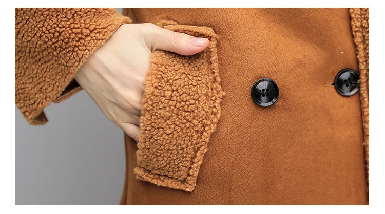 

Women Winter Faux Fur Liner Suede Long Coat Jacket Female Office Ladies Khaki Faux Leather Outwear Fleece Long Warm Overcoat