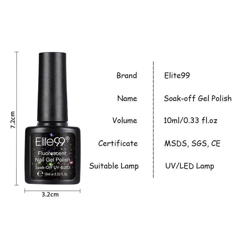 

Elite99 12PCS Flourescent Gel Polish Set Soak Off UV LED Nail Varnish Primer Gel Polish Salon Manicure 10ML