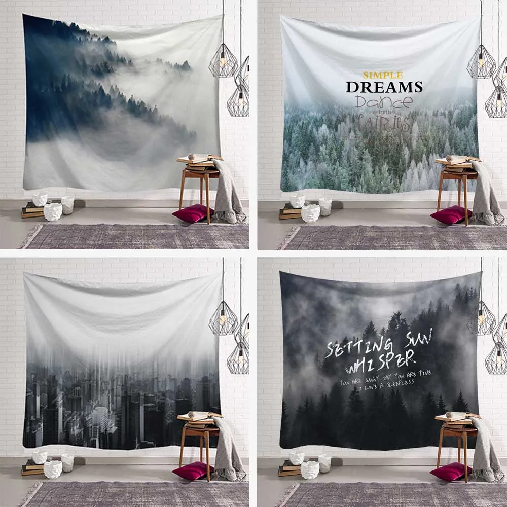 

Grey Mist Forest Tapestry Wall Hanging Aesthetic Beach Yoga Mat Home Background Bedroom Living Room Blanket Mural Decoration