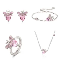 new heart shaped pink diamond bee full of diamonds and zirconia girls collarbone chain new necklace