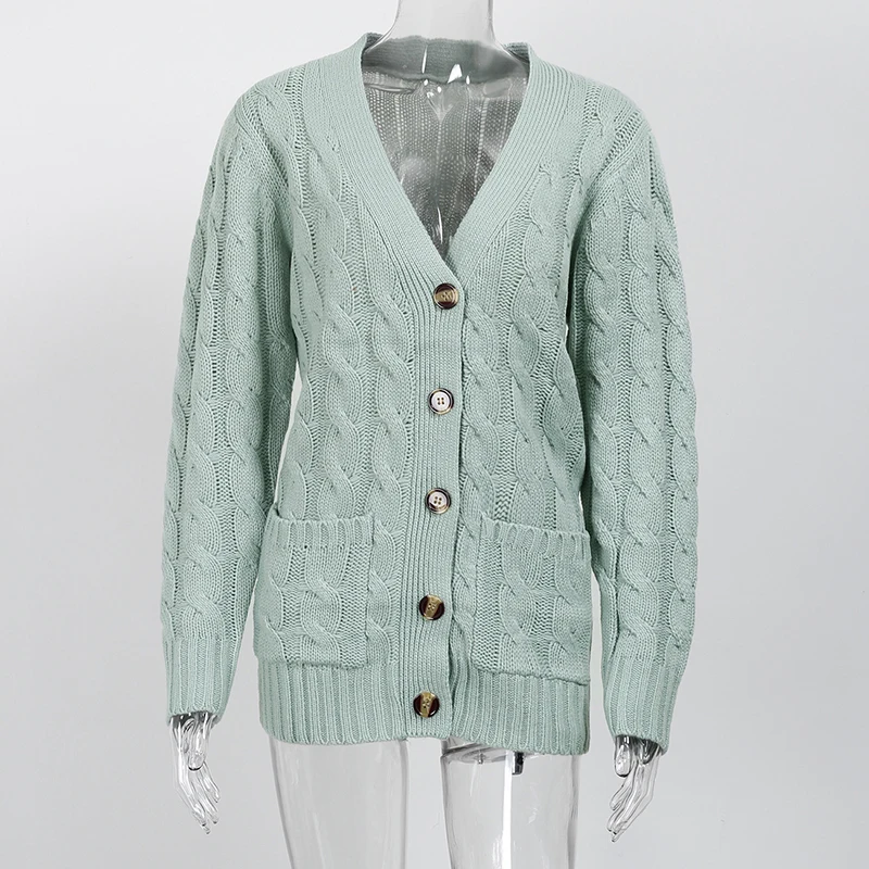 

YRRETY Women Knitted Cardigan Autumn Sweater Sexy V-Neck Twist Long Sleeve Buttons Oversized Casual Loose Solid Female Tops XXL