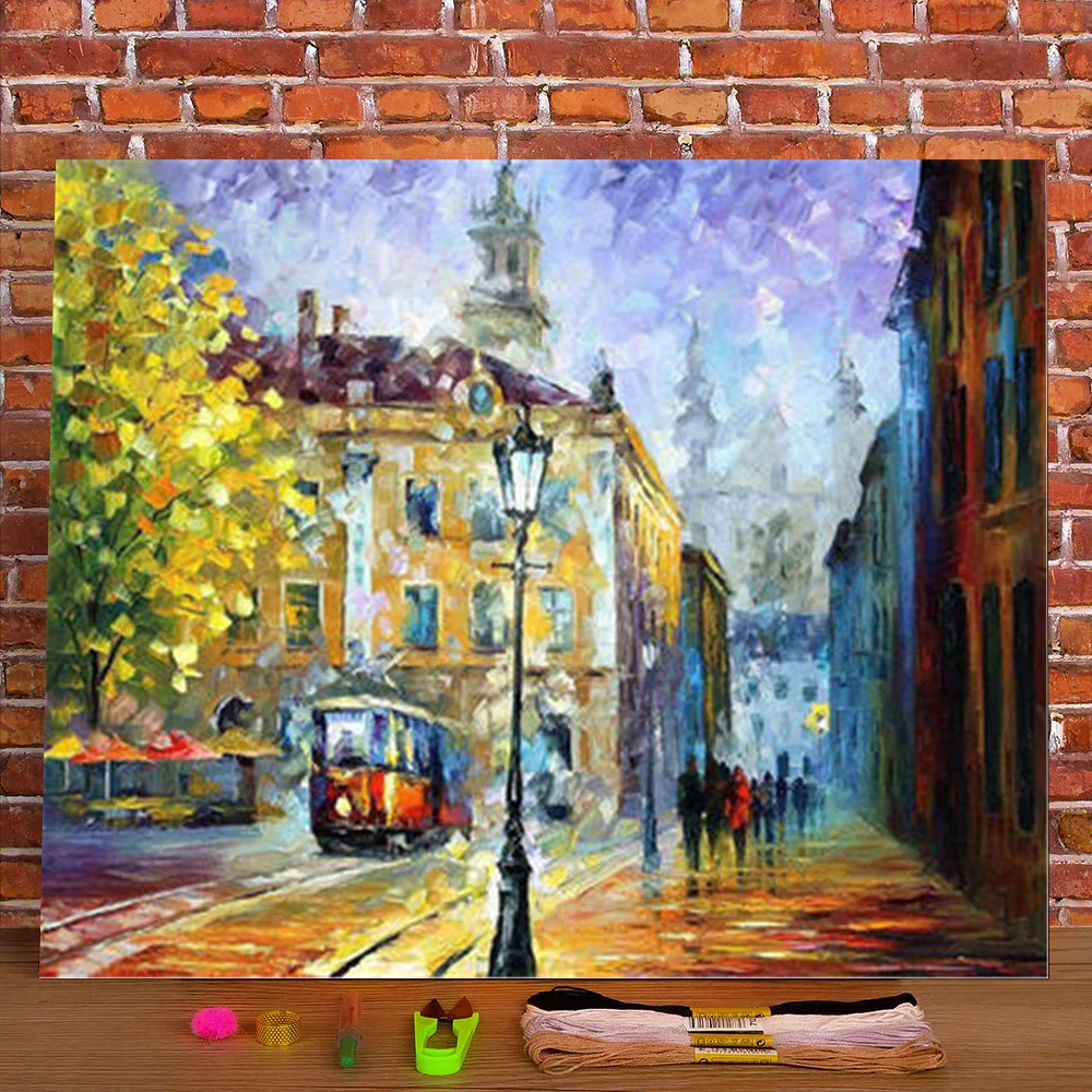 

Oil Style Printed Water-Soluble Canvas 11CT Cross Stitch Full Kit Embroidery DMC Threads Handmade Knitting Handiwork Decor