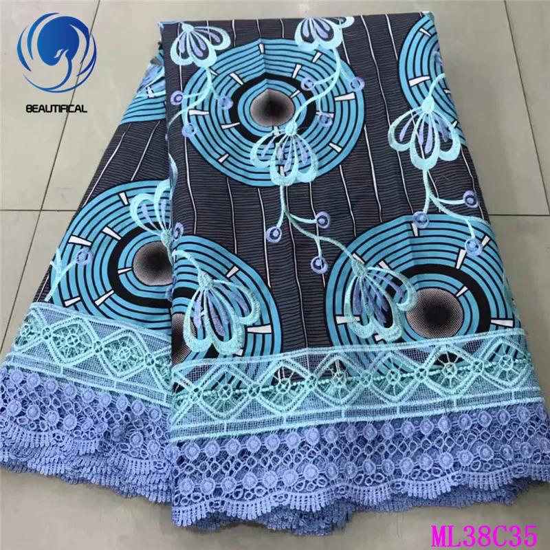 ML38C3505 BEAUTIFICAL воск кружева хлопок печать Анкара Высокое качество гипюр шнур кружева африканские принты воск шнур кружева ткани ML38C35 - Цвет: ML38C3505
