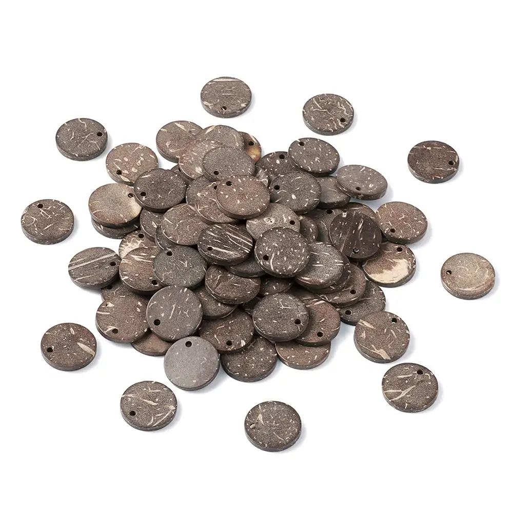 

200pc Wood Beads Flat Round Coconut Pendants CoconutBrown Jewelry Findings For Neckalce Bracelet DIY Making