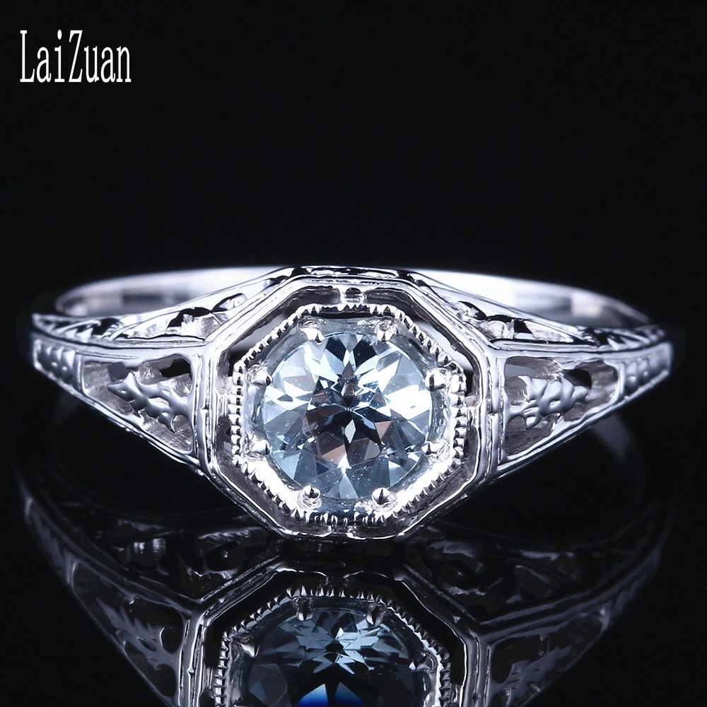 LAIZUAN однотонное 14K белое золото AU585 круглый 4 5 мм Натуральный аквамарин