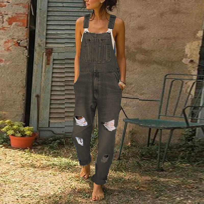 

Work clothes jeans women's slim Jumpsuit women's work clothes 2021 spring and summer suspender pants Street casual holed jeans p