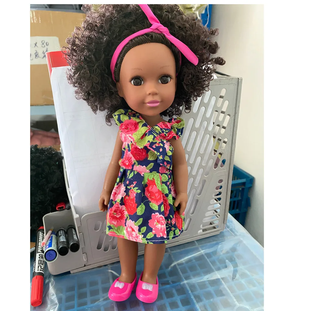 

35cm Black African Dolls Cute Curly Hair Doll Baby Play Soft Reborn Realistic Lifelike Dolls Kids Fun Christmas Party Toys Gifts