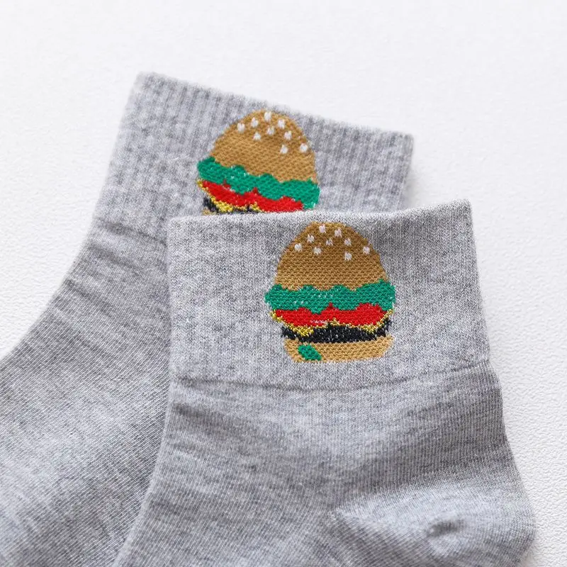 New Striped Cotton Cartoon Food French Fries Burger Women Socks Funny Harajuku Cute Korean Fashion ankle Socks Happy Unisex35-43