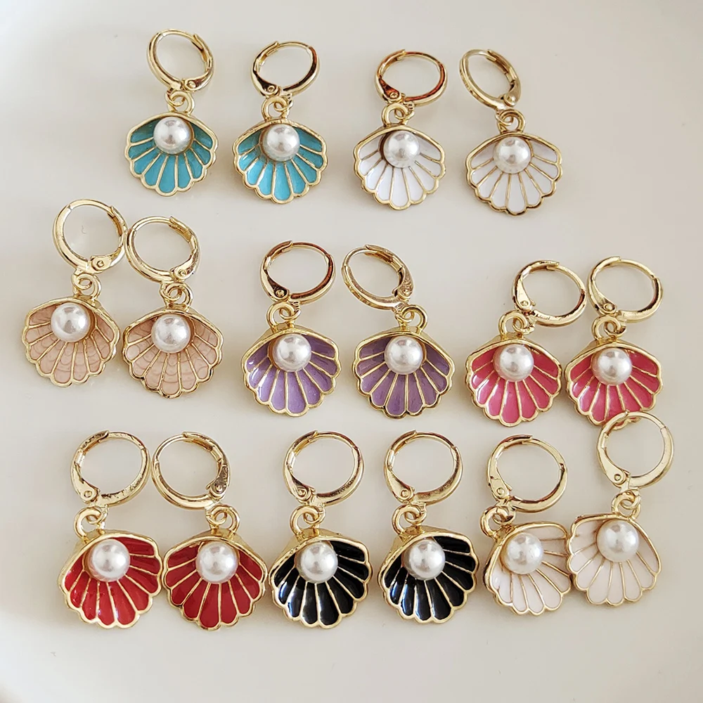 

Милые цветные Подвесные серьги ZX в виде ракушек для женщин, свадебные серьги с искусственным жемчугом для девушек, серьги-кольца в двух цвет...