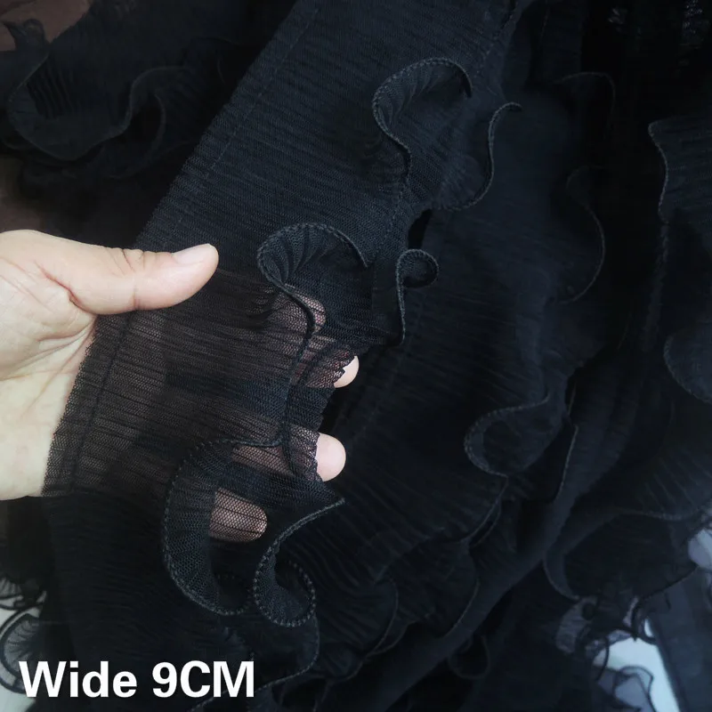 9 см широкая белая черная двухслойная 3D плиссированная сетчатая кружевная ткань
