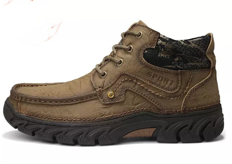 no fur Big size 48 Genuine Leather Men Warm Plush Boots Winter Waterproof Ankle Boots Riding Boots Outdoor Working Snow Oxfords Shoes - Color: no fur