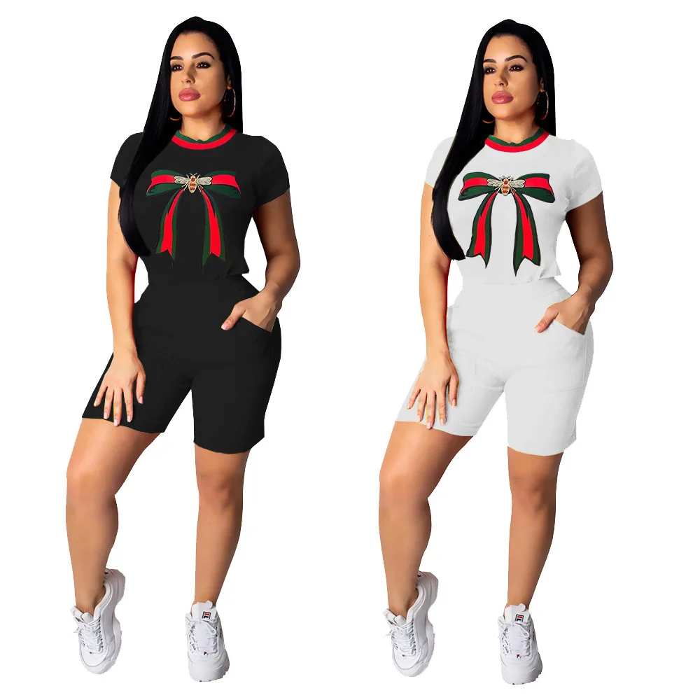 

2021 Summer New Style Women's Fashion Sexy Sports Casual Butterfly Festival Pattern Two-Piece Suit
