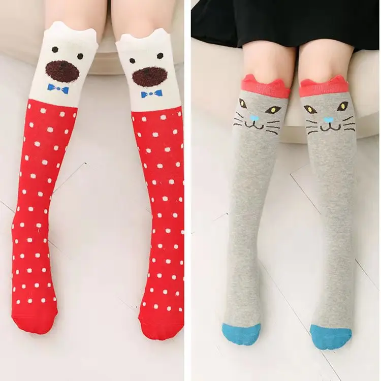 2Pairs Милые детские чулки; хлопковые колготки с изображением кота, медведя, животных для девочек; Милые гольфы для От 3 до 12 лет; танцевальные колготки принцессы - Цвет: 2Pairs