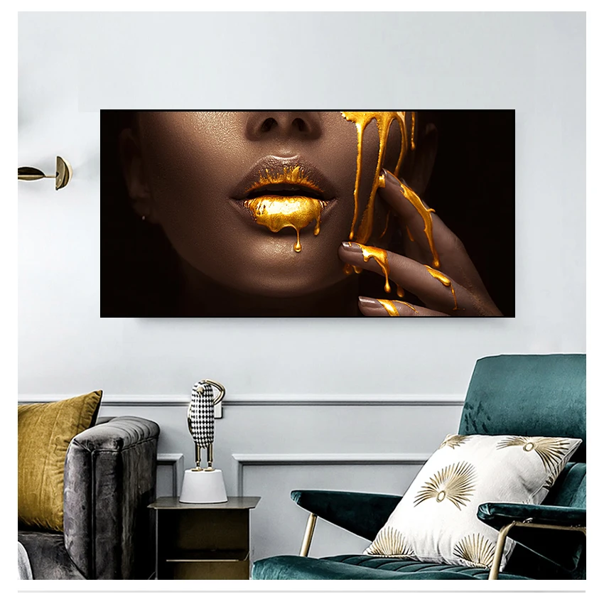 Золотые сексуальные черные постеры и принты Настенная картина для гостиной
