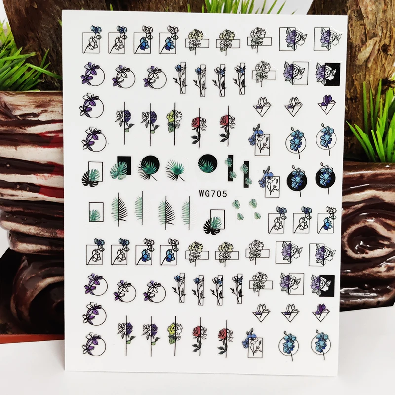 

3D Stickers for Nails Geometry Line Flower Peony Grass Design Nails Art Decoration Manicure Stickers Decal Nail Foil Accessories